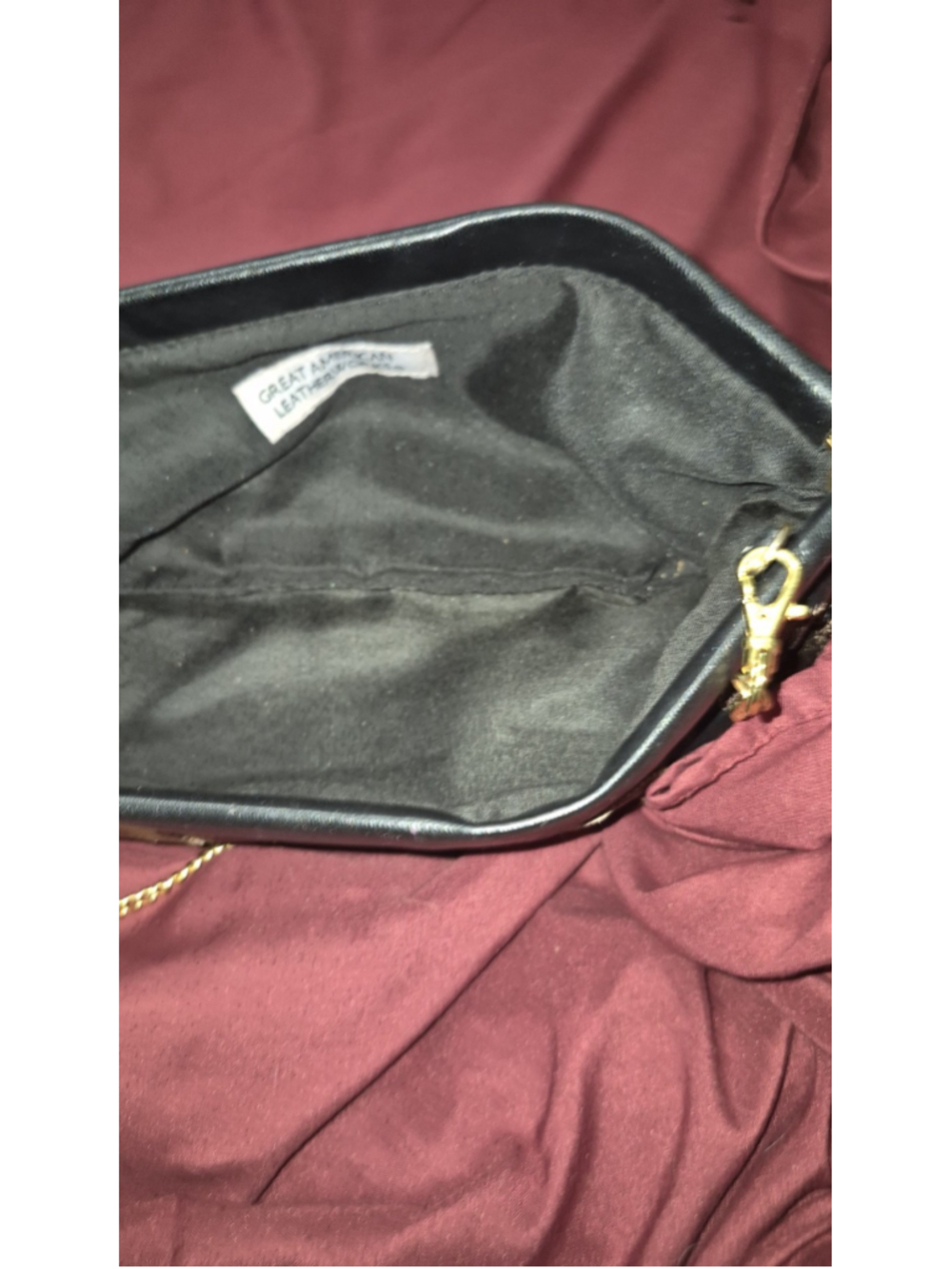 Great American Leatherworks Black & Bronze Floral Leather Clutch removable chain - Picture 4 of 8
